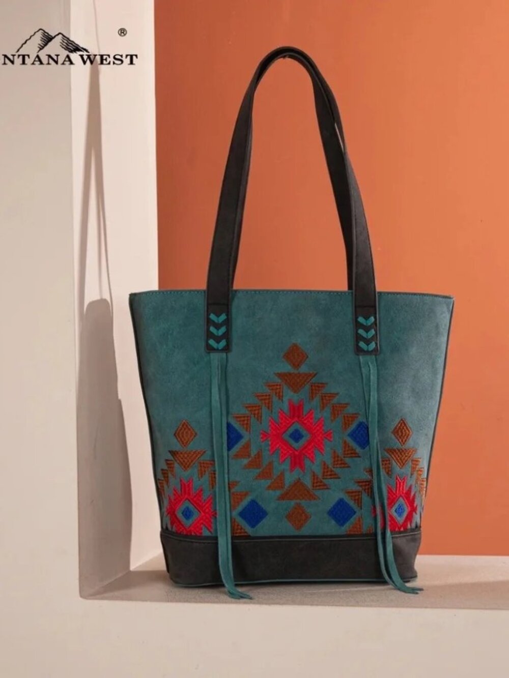 Montana West Embroidered Collection Tote Turquoise